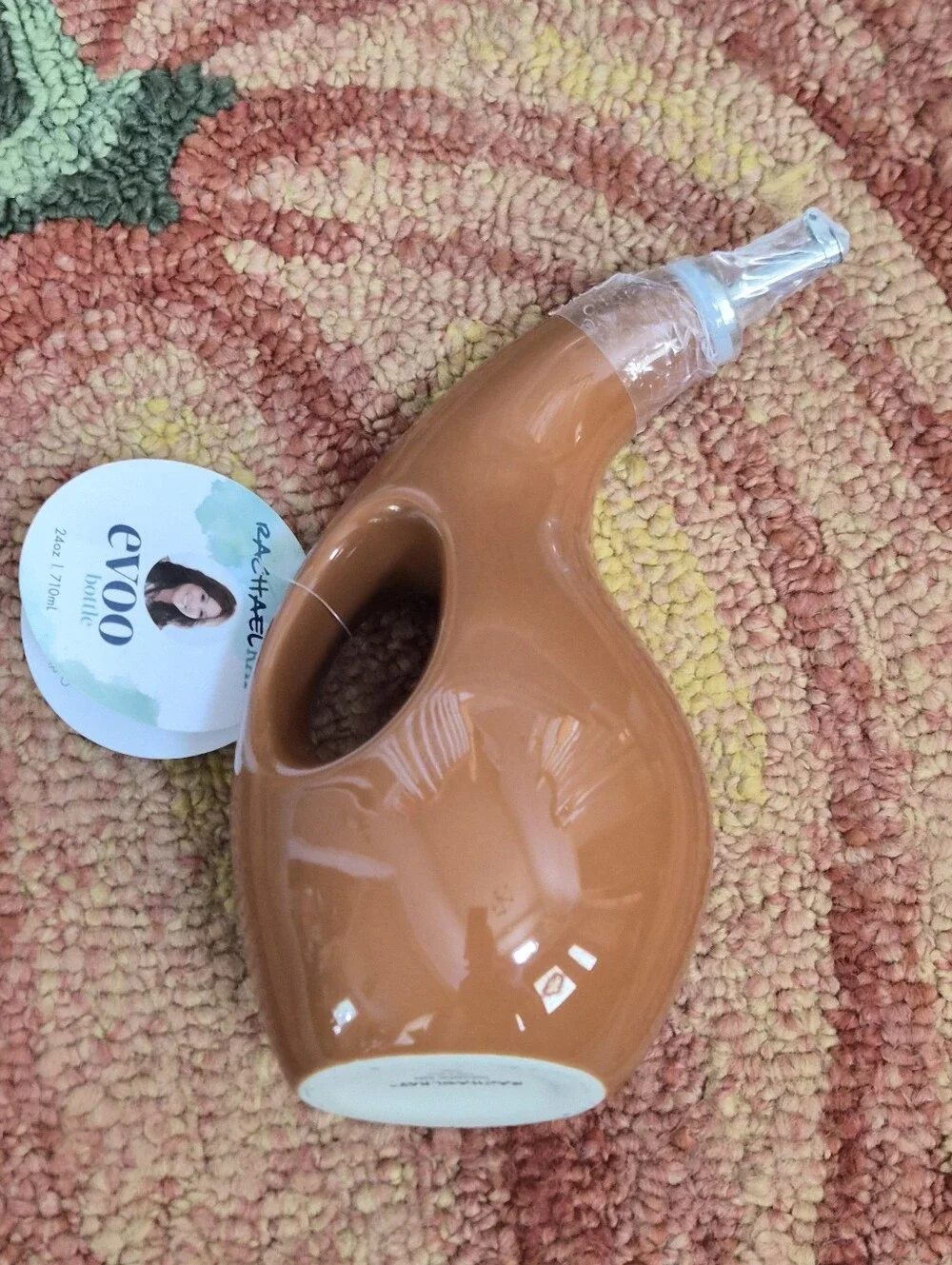 Rachael Ray EVOO Stoneware Oil Vinegar Bottle 24oz Orange Rust